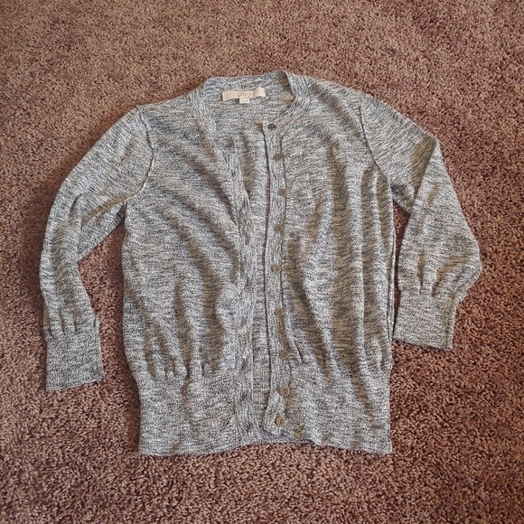 Ann Taylor LOFT 3/4 sleeve Heathered gray cardigan - Picture 1 of 4